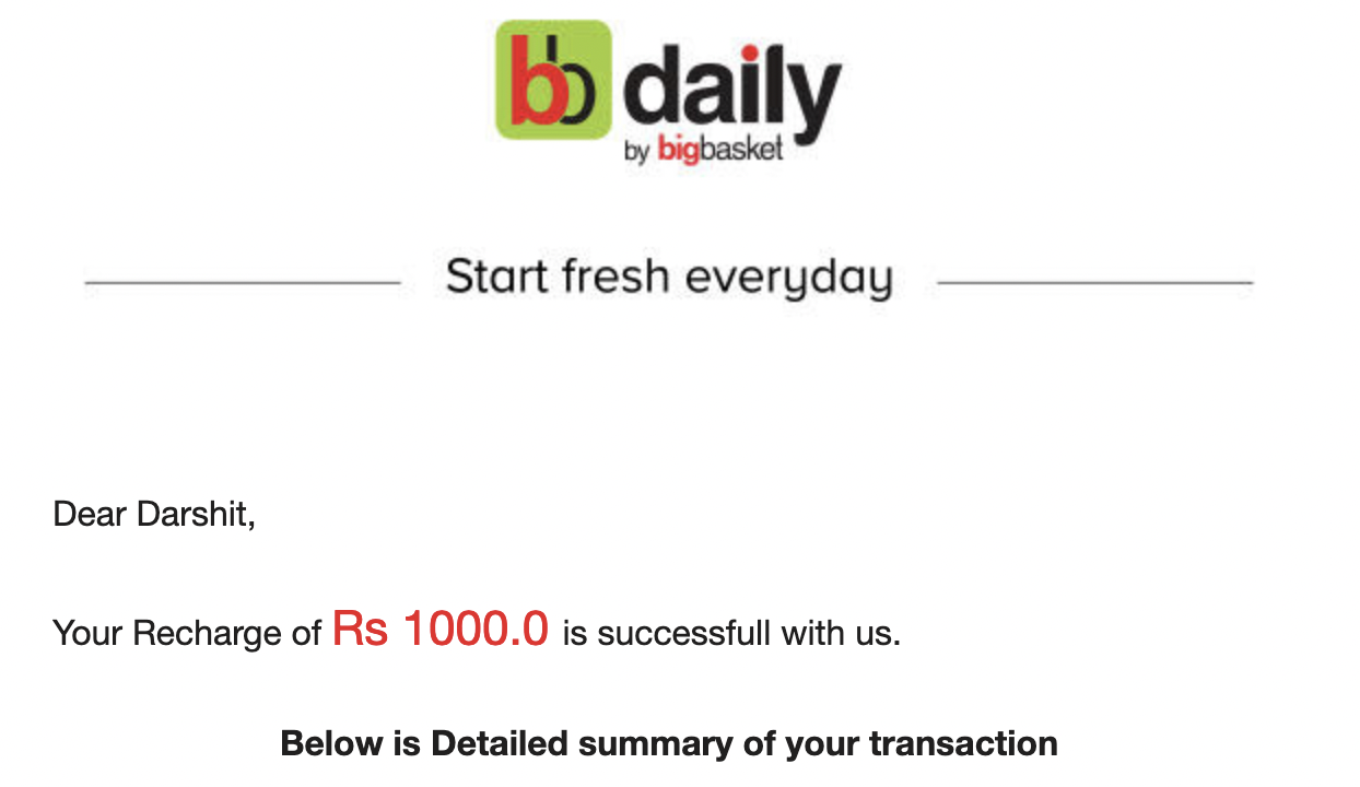 Thank you Bigbasket for free credits!